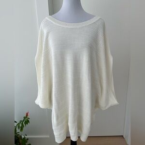 NINA LEONARD Oversized Batwing Poncho Style Boat Neck Pullover Knit Sweater